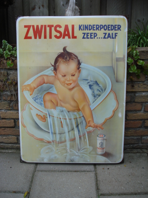 zwitsal emaille bord porcelain sign baby in bath